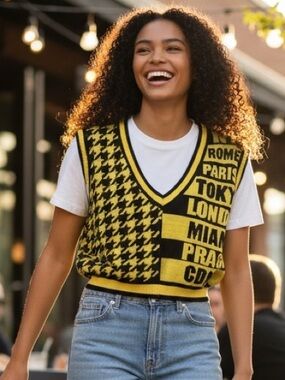 Yellow and Black Graphic Knit Vest